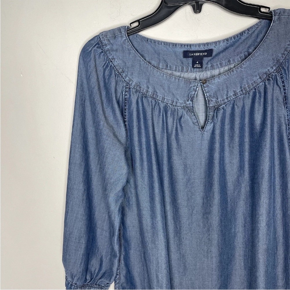 Lands’ End Blue Chambray Tunic Top with 3/4 Button Sleeve. EUC - Picture 8 of 12
